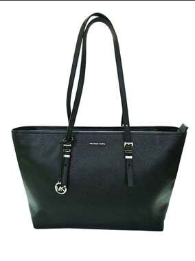 Michael Kors Jet Set Travel Black Pebbled Leather Tote Bag